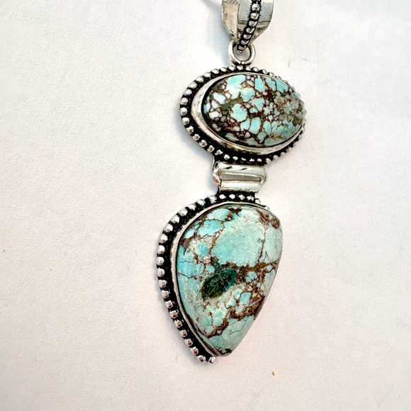 Jewelry - Beautiful, 2 inch, 2 stone, New Lander Turquoise pendant on a silver chain.